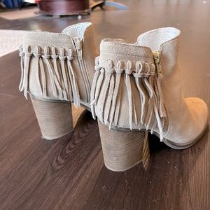 Aldo Taupe Heeled Booties with Fringe